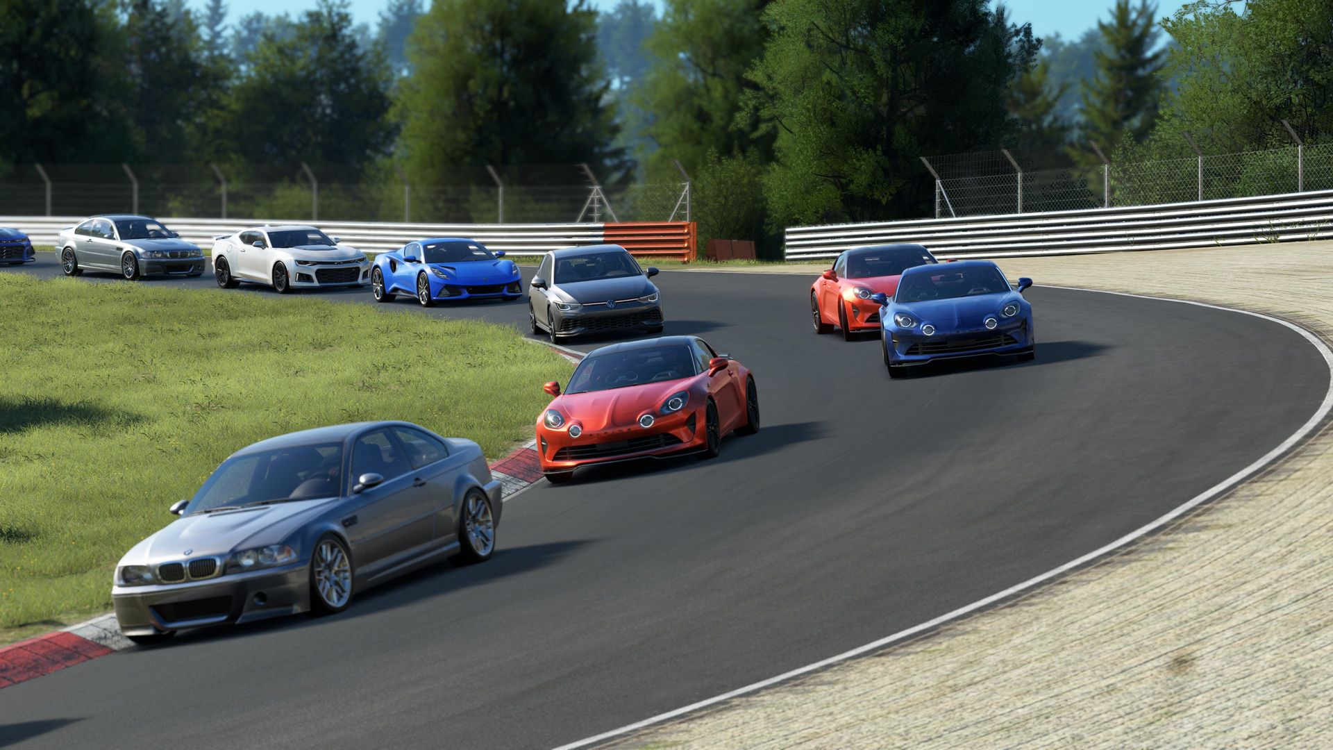 Grupo cerrado saliendo de curva en la Nordschleife